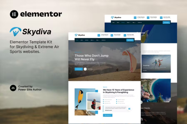 Skydiva – 跳伞和极限空中运动 Elementor 模板套件