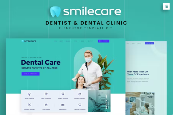 Smilecare – 牙医和牙科诊所 Elementor 模板套件