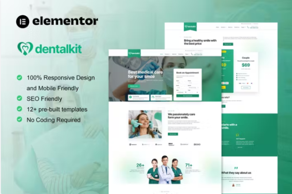 Dentalkit – 牙医和医疗服务 Elementor 模板套件