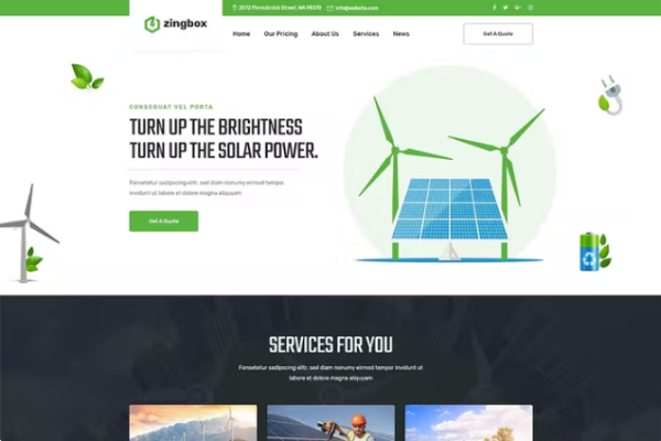 Zingbox – 风能和太阳能 WordPress 主题