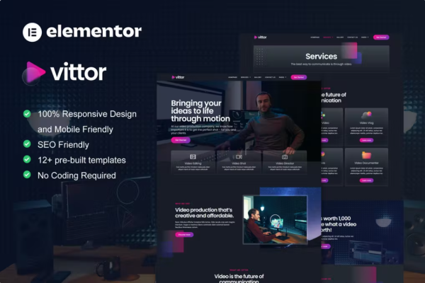 Vittor – 视频制作服务 Elementor Pro 模板套件