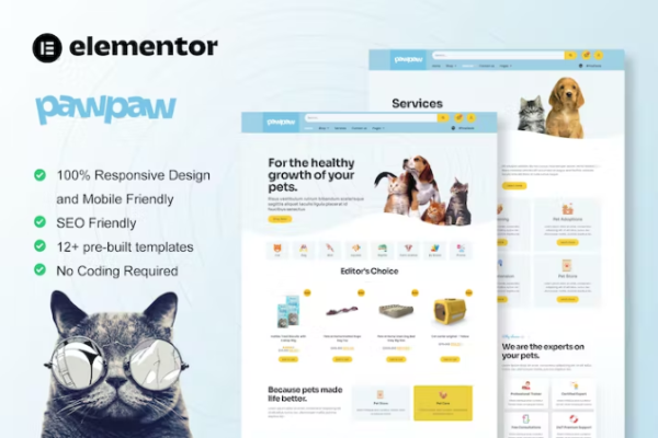 PawPaw – WooCommerce 宠物店和宠物护理 Elementor 模板套件