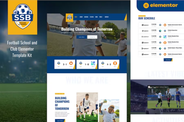 SSB – 足球学校和俱乐部 Elementor 模板套件