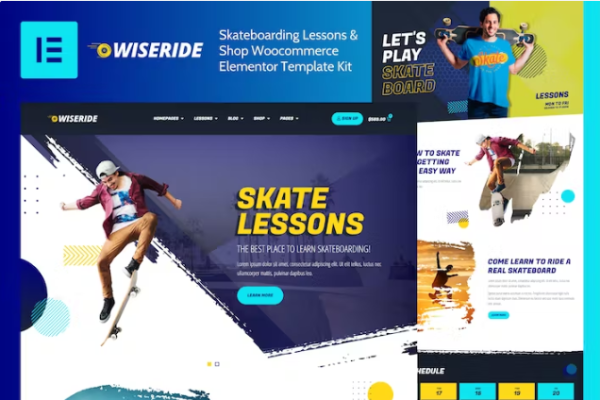 WiseRide – 滑板课程和商店 Woocommerce Elementor 模板套件