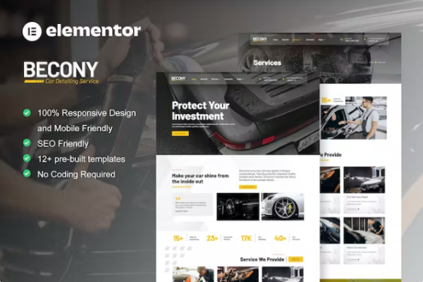 Becony – 汽车美容服务和汽车维修 Elementor 模板套件