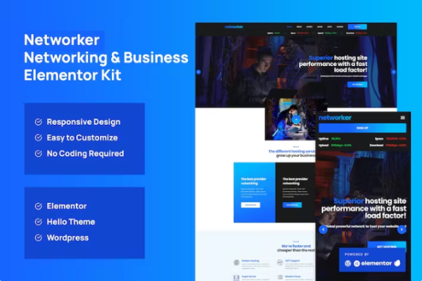 Networker – 商业服务和托管服务 Elementor 模板工具包-极客小站