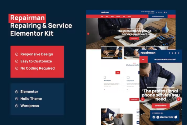 Repairman – 小工具维修和服务 Elementor 模板套件