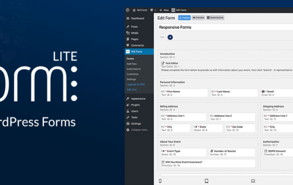 WS Form LITE – 用于 WordPress 的拖放联系表单生成器