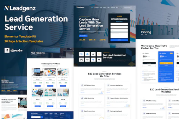 Leadgenz – 潜在客户生成和销售代理 WordPress Elementor 模板套件