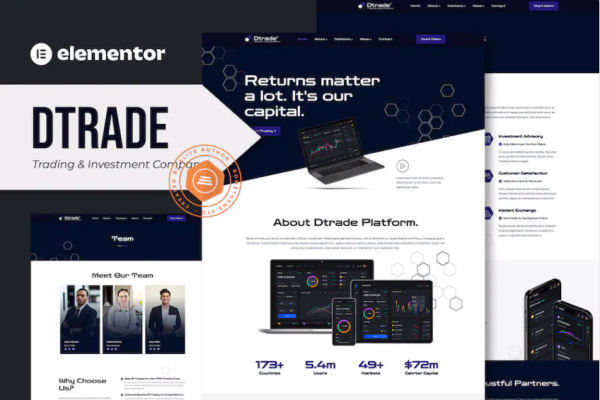 Dtrade – 贸易和投资公司 Elementor 模板套件