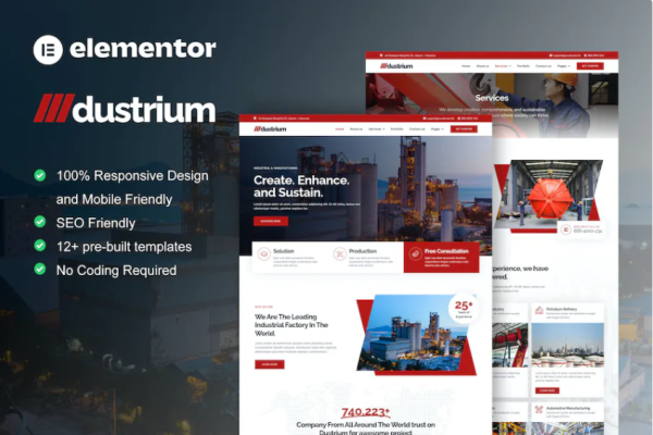 Dustrium – 工业和制造 Elementor Pro 模板套件