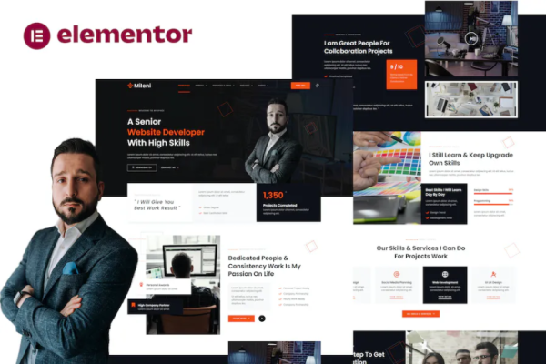 Mileni-个人自由职业者和公文包Showcase Elementor Pro模板套件