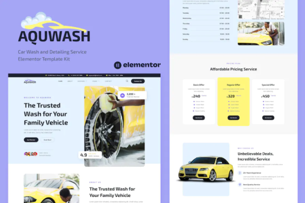 Aquwash – 洗车和美容服务元素模板套件