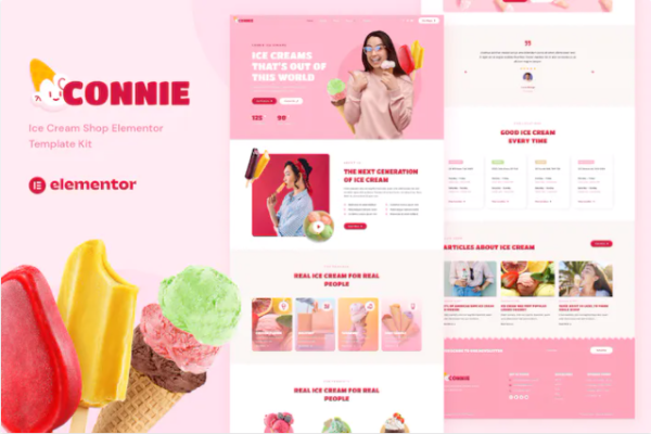 Connie – 冰淇淋店 Elementor 模板套件-极客小站