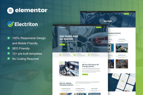 Electriton – 电动汽车和充电站 Elementor Pro 模板套件