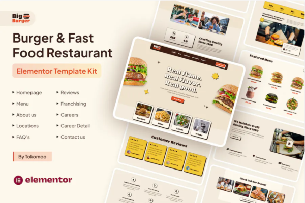 BigBurger – 汉堡和快餐店 Elementor 模板套件