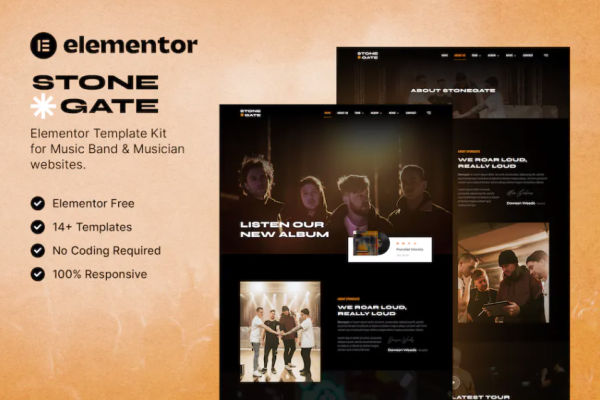 Stonegate – 乐队和音乐家 Elementor 模板套件