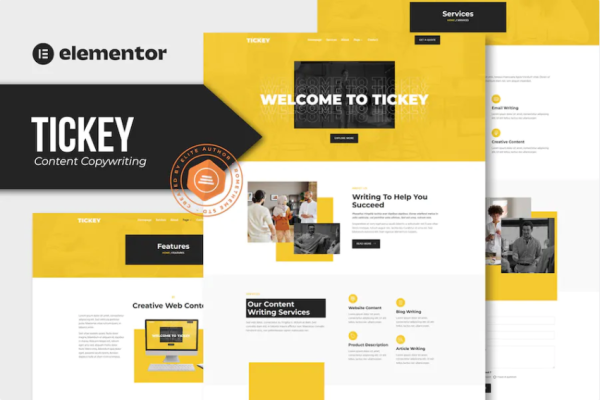 Tickey – 内容文案服务 Elementor 模板套件