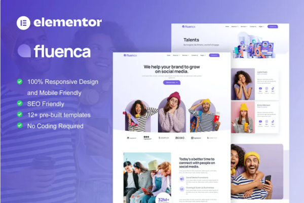 Fluenca – 社交媒体代理 Elementor Pro 完整网站模板套件