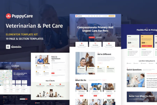 PuppyCare – 兽医和宠物护理 WordPress Elementor 模板套件