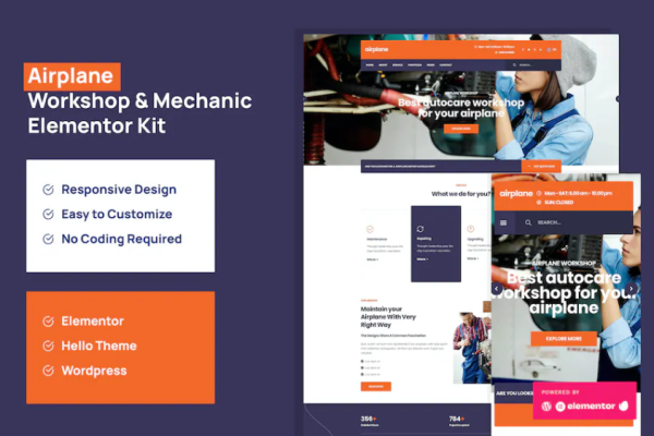 飞机 – 机械车间 Elementor 模板套件