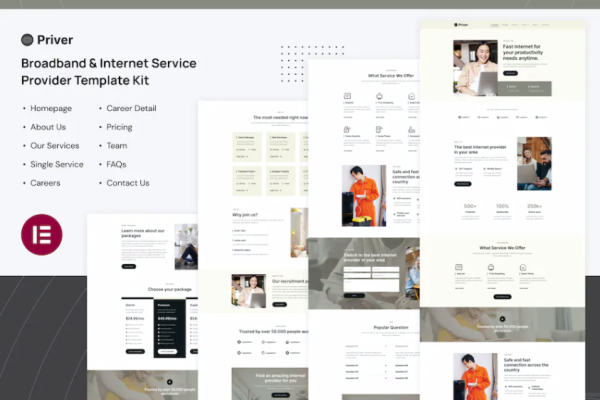 Priver – 宽带和互联网服务提供商 Elementor Pro 模板套件