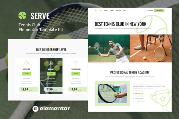 服务 – 网球学校和运动俱乐部 Elementor 模板套件