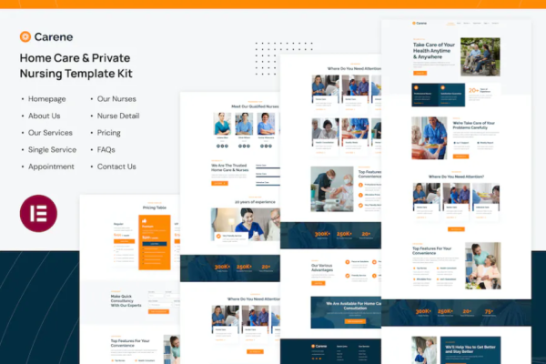 Carene – 家庭护理和私人护理服务 Elementor Pro 模板套件-极客小站