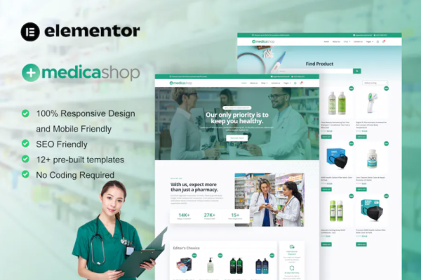 MedicaShop – 药房和医疗商店 Elementor 模板套件