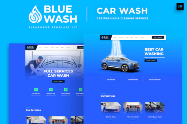 Bluewash – 洗车和清洁服务模板套件-极客小站