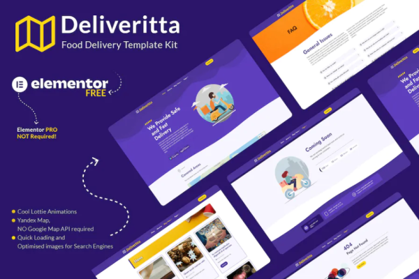 Deliveritta – 食品配送 Elementor 模板套件-极客小站