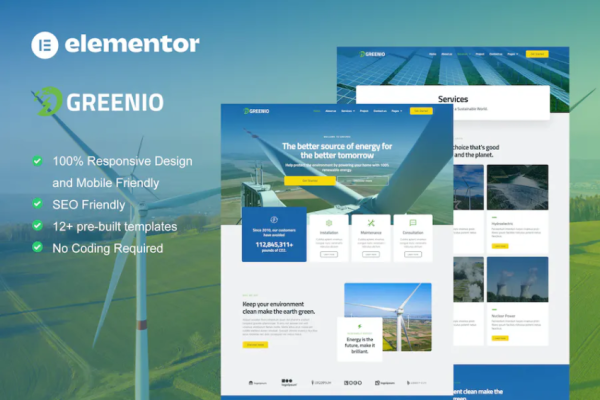 Greenio – 绿色能源科技公司 Elementor 模板套件