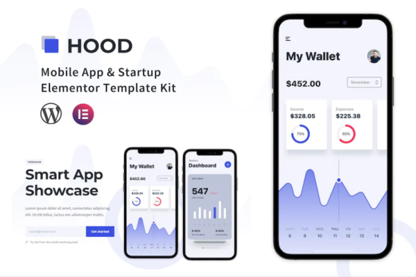 Hood – 移动应用程序和启动 Elementor 模板套件