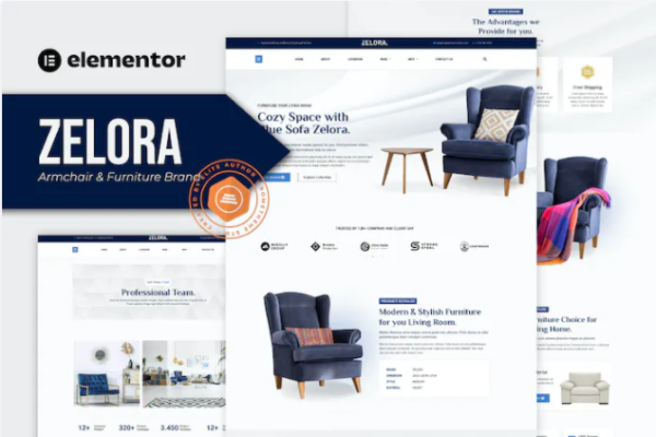 Zelora – 扶手椅和家具品牌 Elementor 模板套件