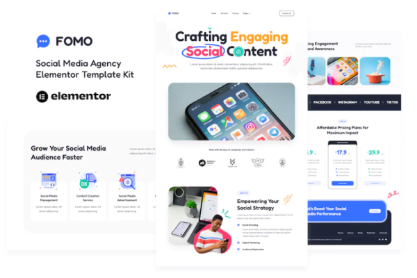 FOMO – 社交媒体代理 Elementor 模板套件-极客小站