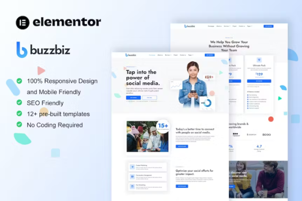 BuzzBiz – 社交媒体营销机构 Elementor Pro 模板套件