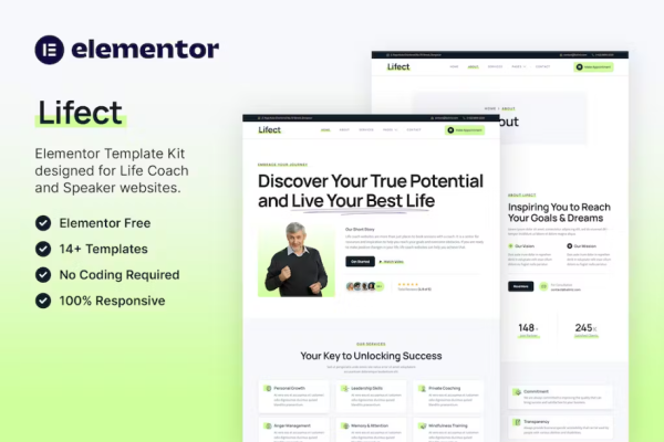 Lifect – 生活教练和演讲者 Elementor 模板套件