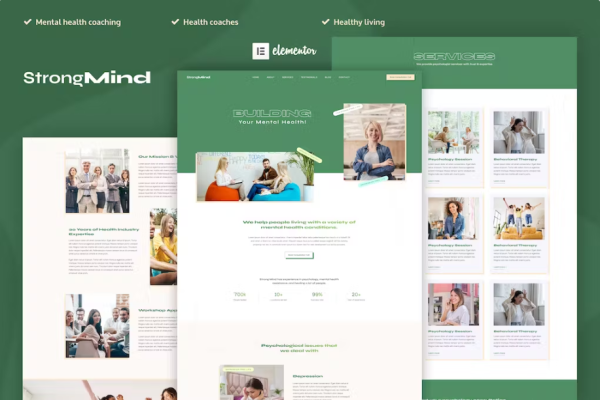 StrongMind – 心理健康与心理学家 Elementor Pro 模板套件-极客小站