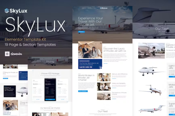 Skylux – 私人飞机和包机公司 Elementor 模板套件