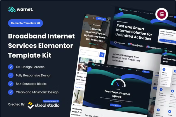 Warnet – 宽带互联网服务 Elementor 模板套件