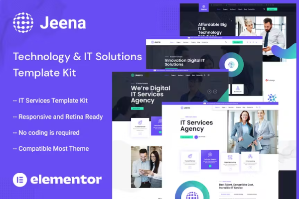 Jeena – 技术和 IT 解决方案 Elementor 模板套件-极客小站