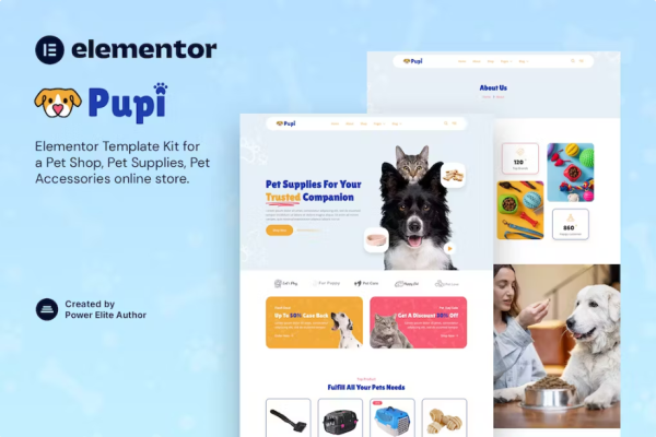 Pupi – 宠物店和宠物用品 Elementor 模板套件