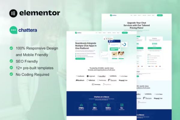 Chattera – Saas 和聊天服务公司 Elementor 套件
