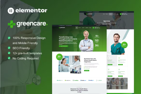 GreenCare – 医疗服务 Elementor Pro 模板套件