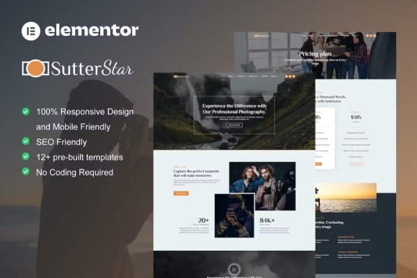 SutterStar – 摄影服务和作品集 Elementor 模板套件