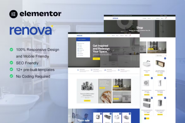 Renova – 厨房浴室和装修用品商店 Elementor Pro 模板套件