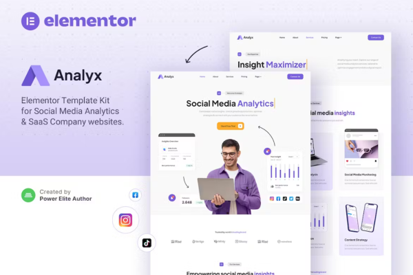 Analyx – 社交媒体分析和 SaaS 公司 Elementor 模板套件