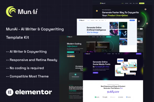 MunAi – AI 作家和文案应用程序 Elementor 模板套件