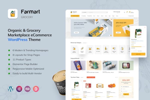 Farmart—有机食品市场WordPress Farmart – Organic & Grocery Marketplace WordPress 云典WordPress主题