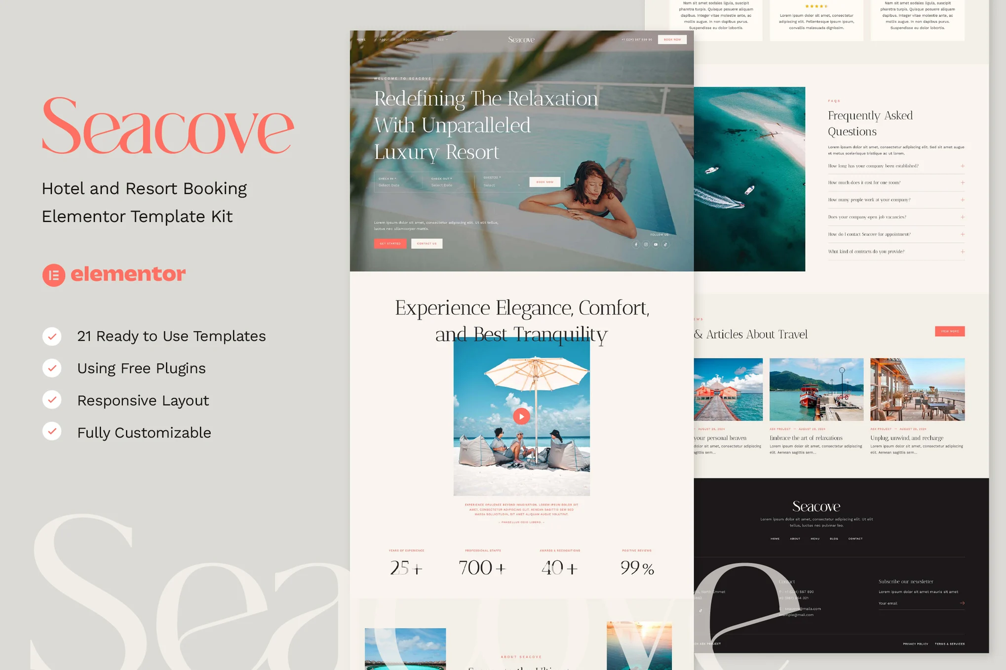 Seacove – 酒店和度假村预订 Elementor 模板套件